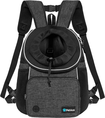Adjustable Dog & Cat Chest Carrier Backpack, Ventilated for Hiking & Camping, Small to Large Pets up to 15 Lbs, Dark Gray