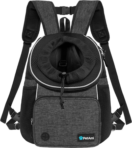 Adjustable Dog & Cat Chest Carrier Backpack, Ventilated for Hiking & Camping, Small to Large Pets up to 15 Lbs, Dark Gray