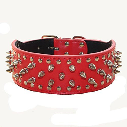 Spiked Studded Dog Collar, PU Leather Dog Collar, Adjustable Pet Collars for Medium or Large Breed Pet (L, Gold Brown2)