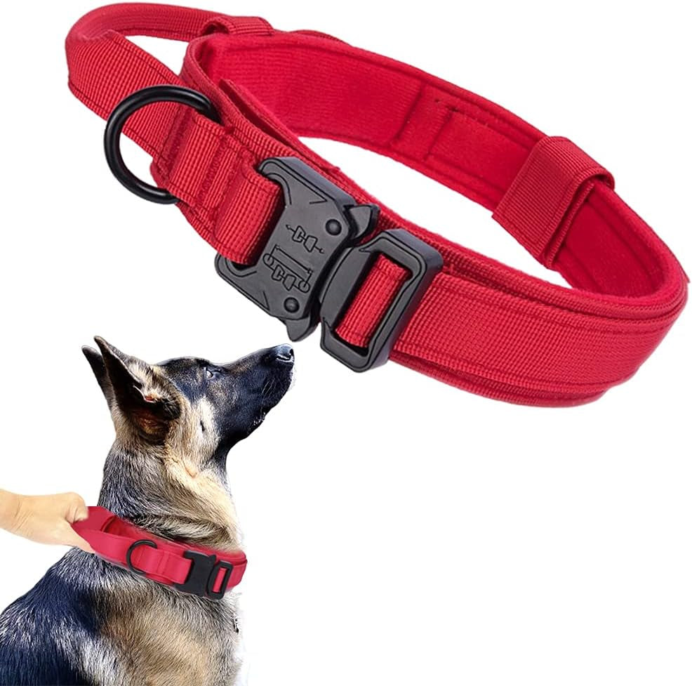 Tactical Dog Collar Adjustable Military Nylon Dog Collar with Control Handle and Heavy Duty Metal Buckle for Medium and Large Dogs (Brown,M)