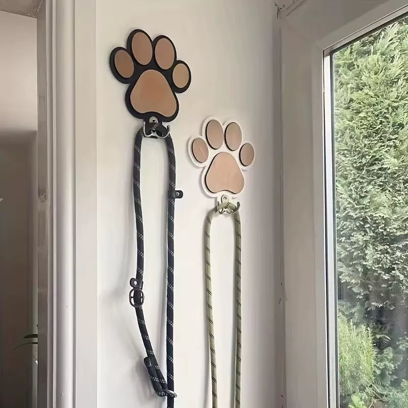 Wooden Paw Print Dog Leash Hanger Wall Hook - Claw Design Coat & Collar Holder for Dog Lovers Unique Pet Gift