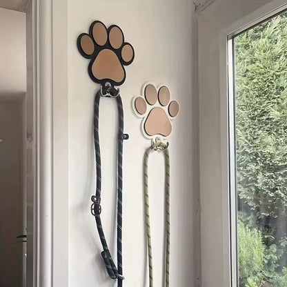 Wooden Paw Print Dog Leash Hanger Wall Hook - Claw Design Coat & Collar Holder for Dog Lovers Unique Pet Gift