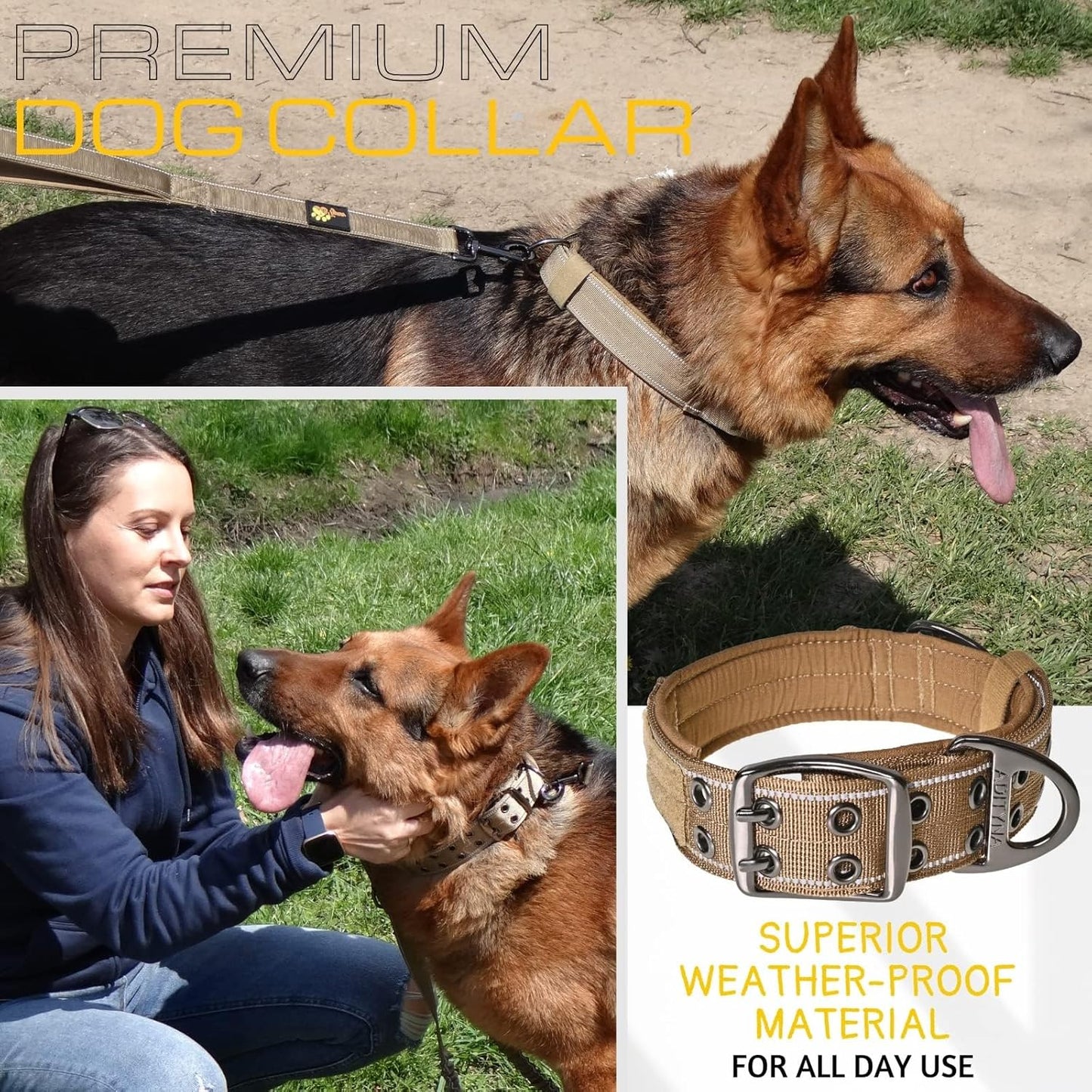 Heavy Duty Dog Collar for Large Dogs - Reflective Collar with Handle for Training, and Walking - Wide, Thick, Tactical, Soft Neoprene Padded