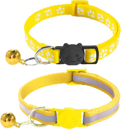 2 Pack Breakaway Cat Collars with Bells, Reflective Design and Claw Print Design, Safety Buckle Kitten Collars Adjustable from 7.5 to 12.5 Inches (Sky Blue)