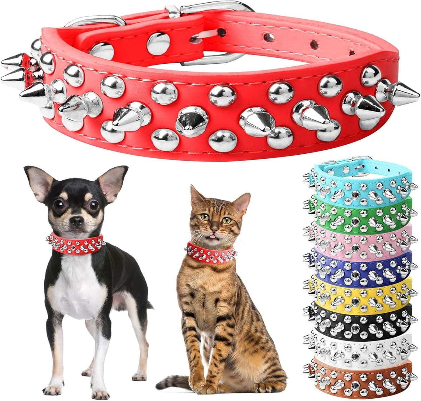 Small Pink Spiked Dog Cat Collar for Small Medium Dogs Girl Female - Adjustable Studded Puppy Collars - Soft Padded Punk Leather Dog Collar for Chihuahua French Bulldog Pug (Pink,L)