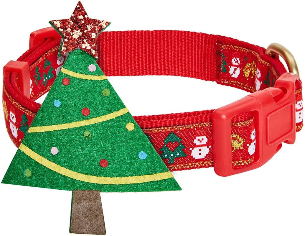 Polka Dots Christmas Dog Collar, Large, Adjustable 18"-26" Neck, Holiday Dog Collar with Bow for Large Dogs
