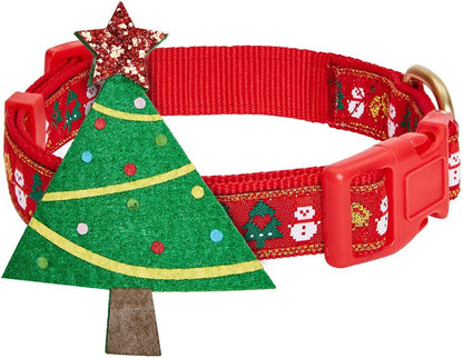 Polka Dots Christmas Dog Collar, Large, Adjustable 18"-26" Neck, Holiday Dog Collar with Bow for Large Dogs