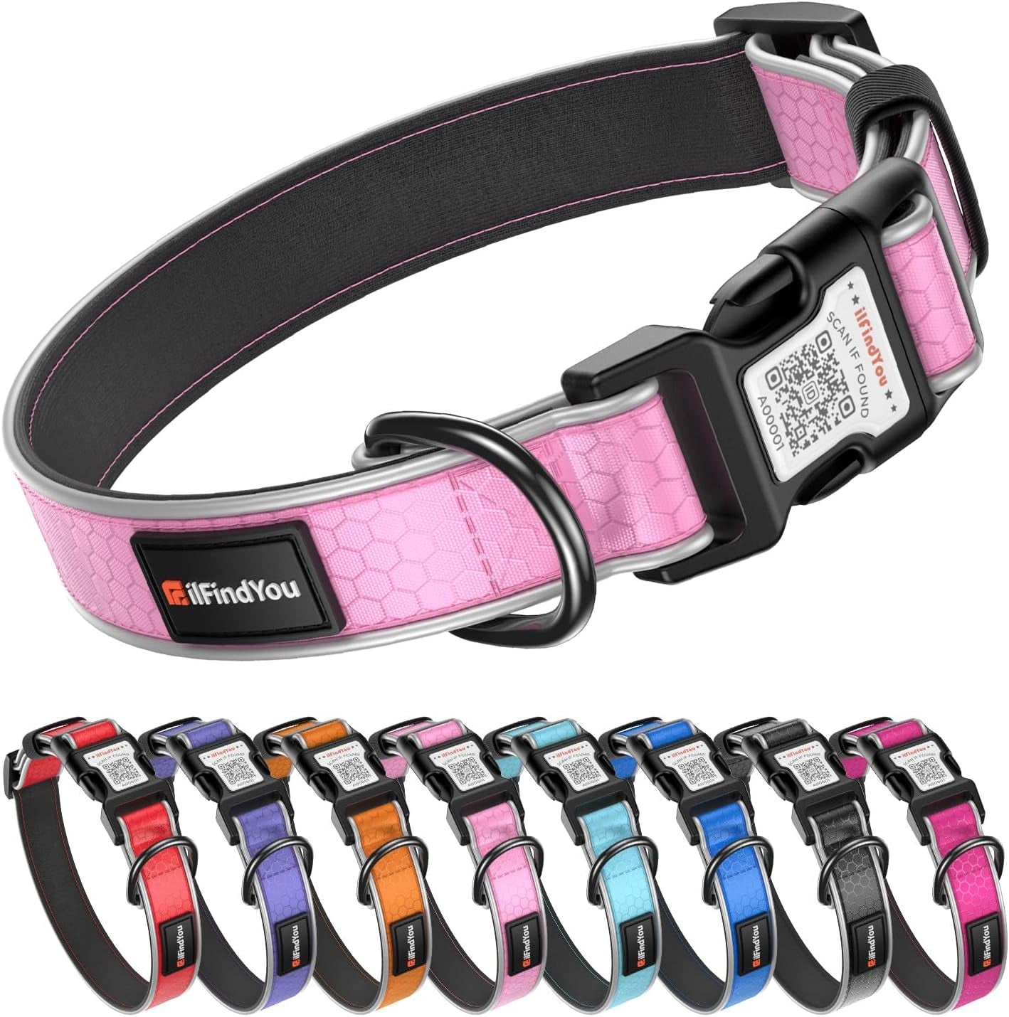 Reflective Dog Collar with QR Code Tag, Personalized Dog Collar, Safety Night Visibility, Anti-Loss Function (Blue, Medium)