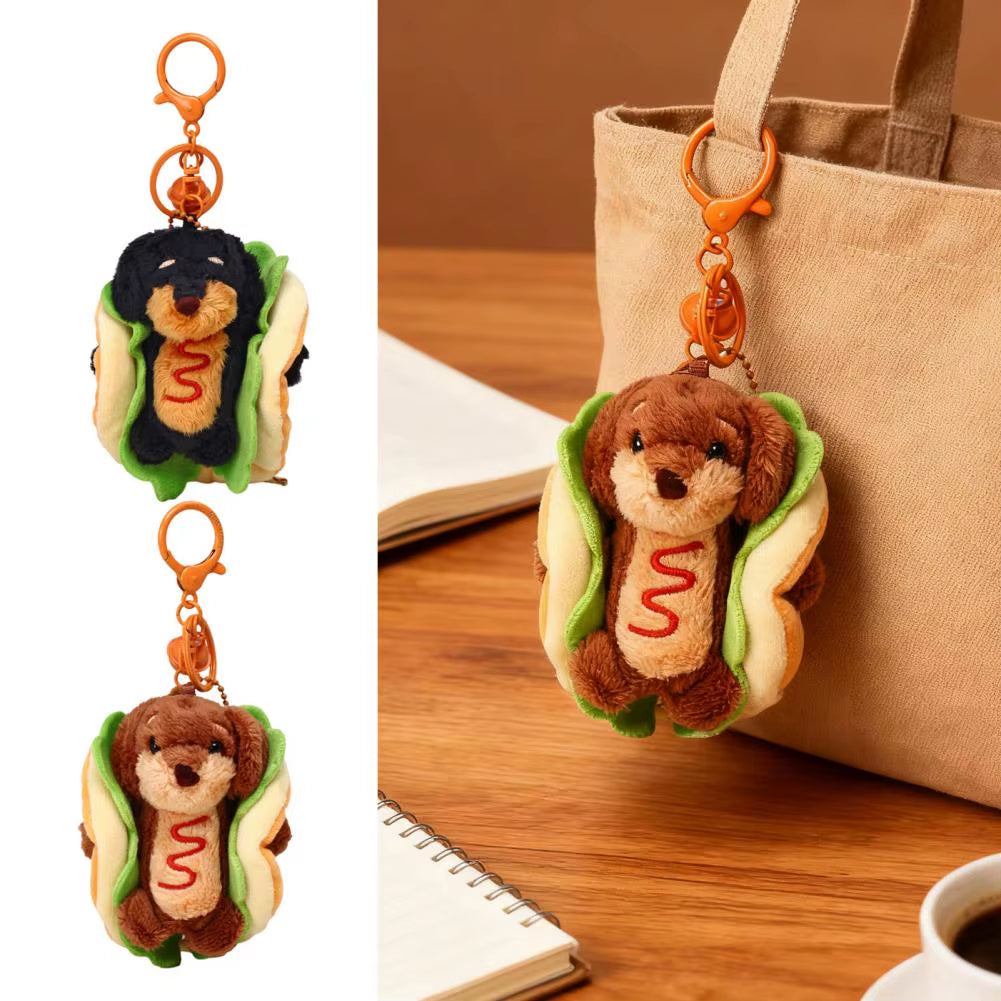 Dachshund Keychain Cute Dachshund Dog Hamburger Keychain Plush Bag Charm Dual-Function Accessory Adorable Key Chain Bag for Dog