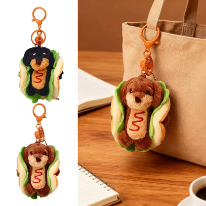 Dachshund Keychain Cute Dachshund Dog Hamburger Keychain Plush Bag Charm Dual-Function Accessory Adorable Key Chain Bag for Dog