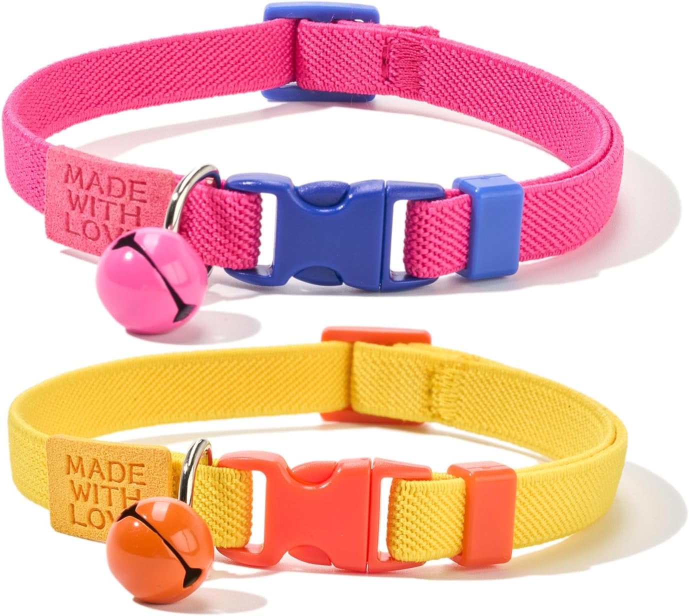 Cotton Bowtie Cat Collar with Bell 2 Pack Adjustable Breakaway Kitten Collars with Removeable Bow Pink Girl Cat Collars