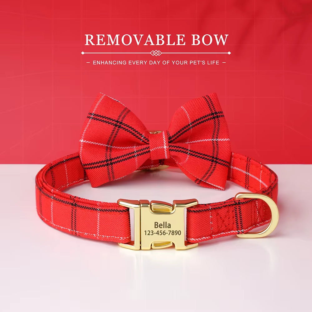 Custom Dog Collar Nylon Puppy Dog Collars with Cute Bowknot Engraved Pet Necklace Dog Collars for Small Medium Dogs Chihuahua