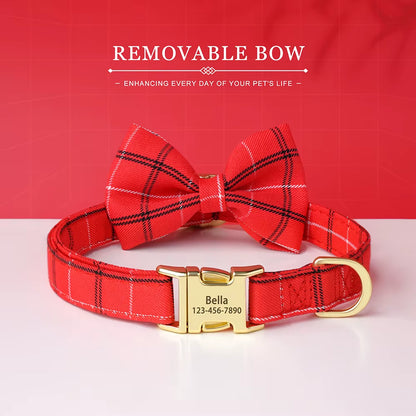Custom Dog Collar Nylon Puppy Dog Collars with Cute Bowknot Engraved Pet Necklace Dog Collars for Small Medium Dogs Chihuahua