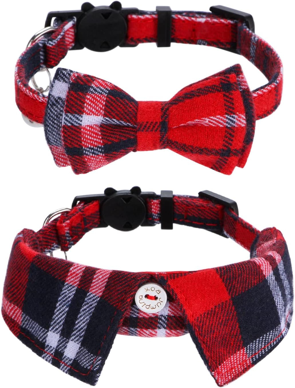 2 Pack/Set Cat Collar with Cute Bow Tie and Bell,Breakaway Plaid Shirt Collar for Kitty Adjustable Safety