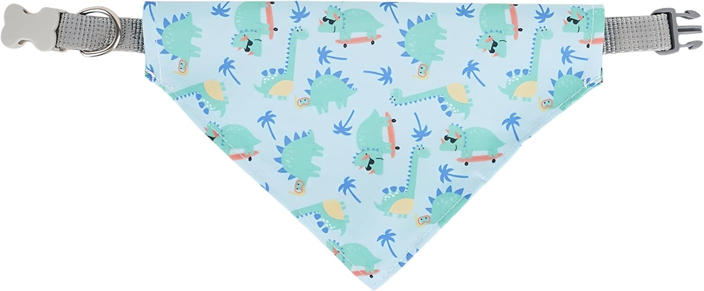 Dog Bandana and Collar Set, Adjustable Soft Lightweight Pet Accessory for Neck 26–42 Cm (10.2–16.5") (Blue Dinosaur)