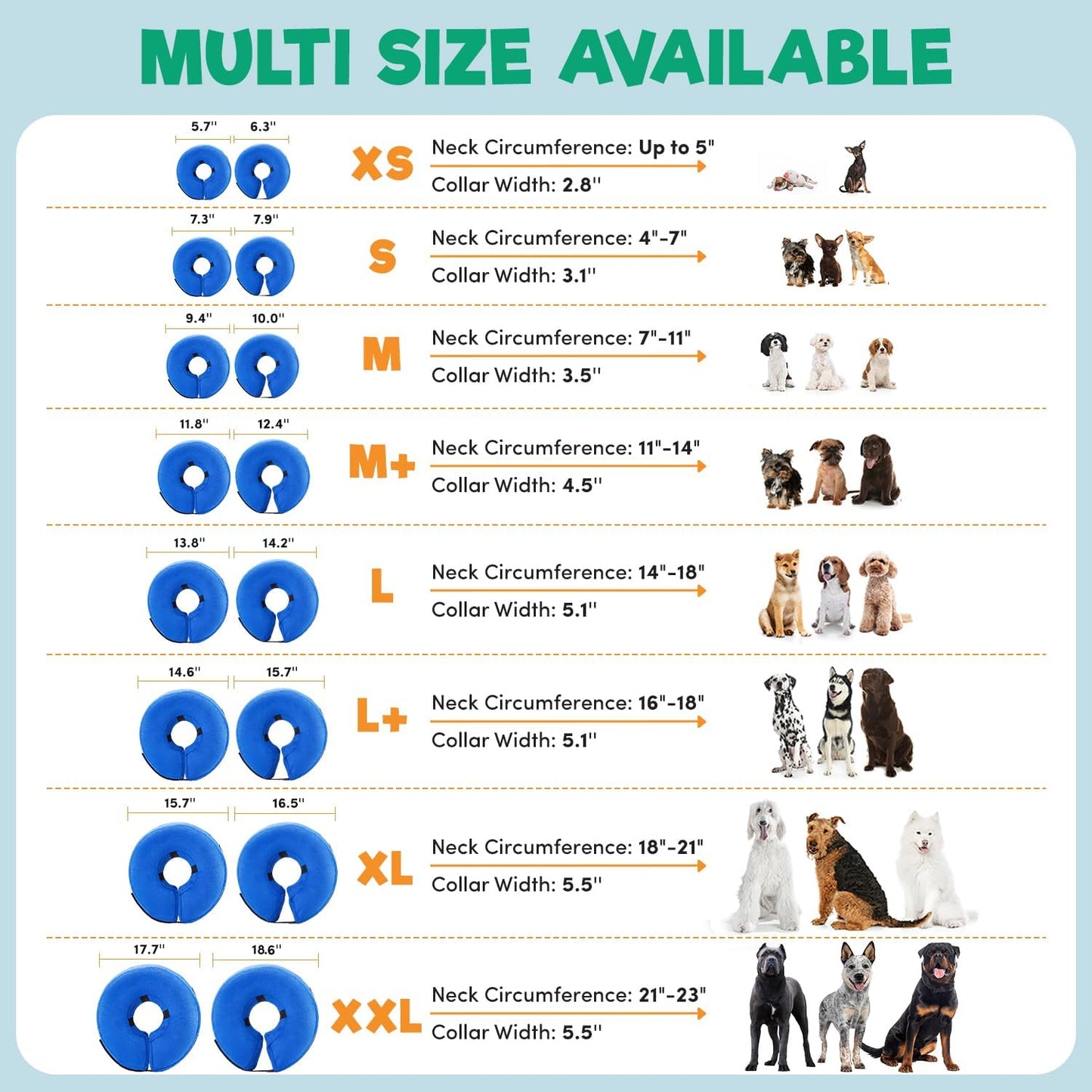 Inflatable Dog Cone Collar Alternative, Soft Dog Cone for Small Medium Large Dogs and Cats, Neck Recovery Ecollar Donut Collar after Surgery (Large, Blue)