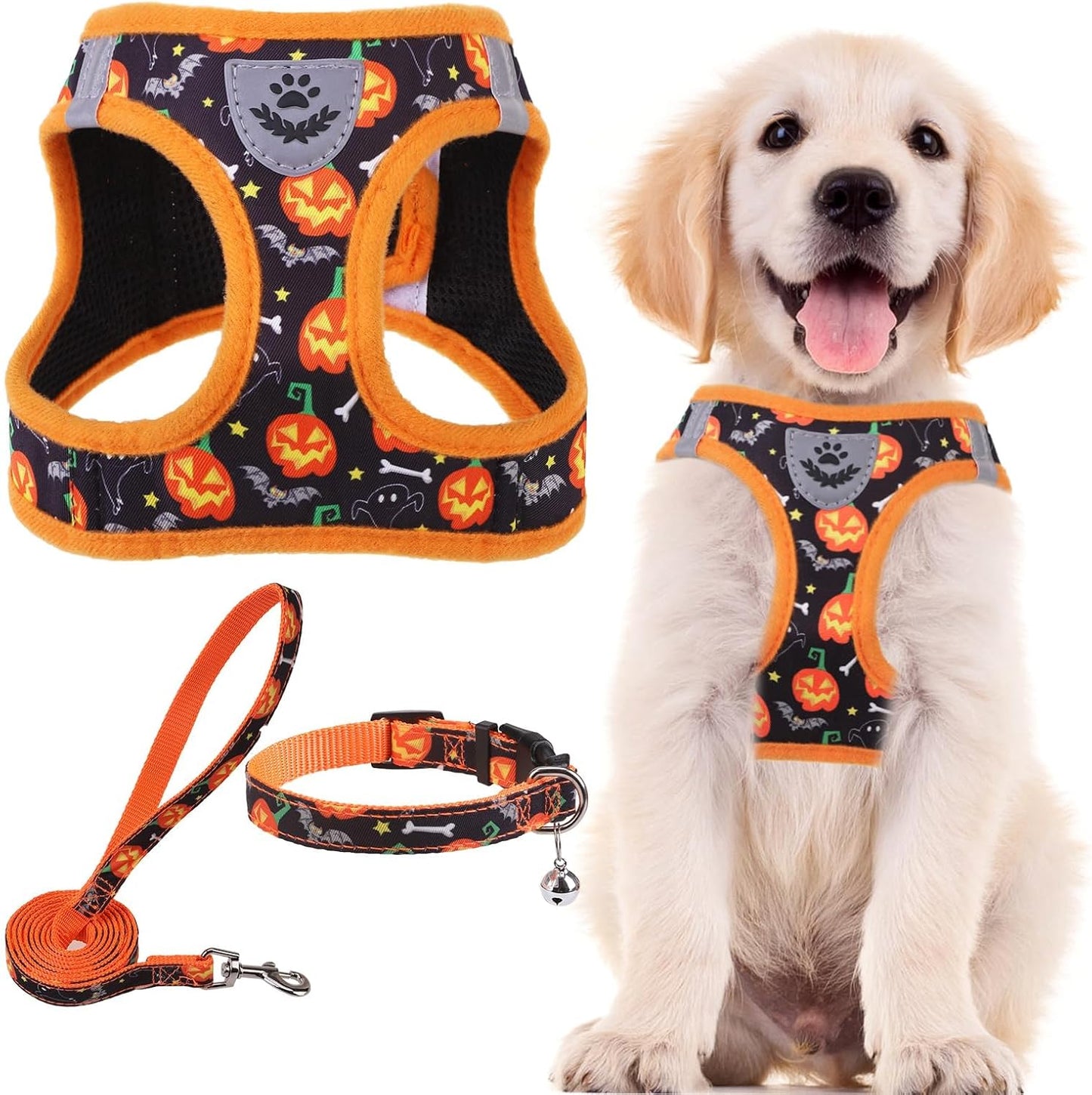 Adjustable Pet Harness Collar &Leash Set Step in for Small Dogs Puppy &Cats Outdoor Training &Running, Soft Mesh Padded Reflective Vest Harness,M: Chest Girth: 16-18In Collar: 11.8-15.7In