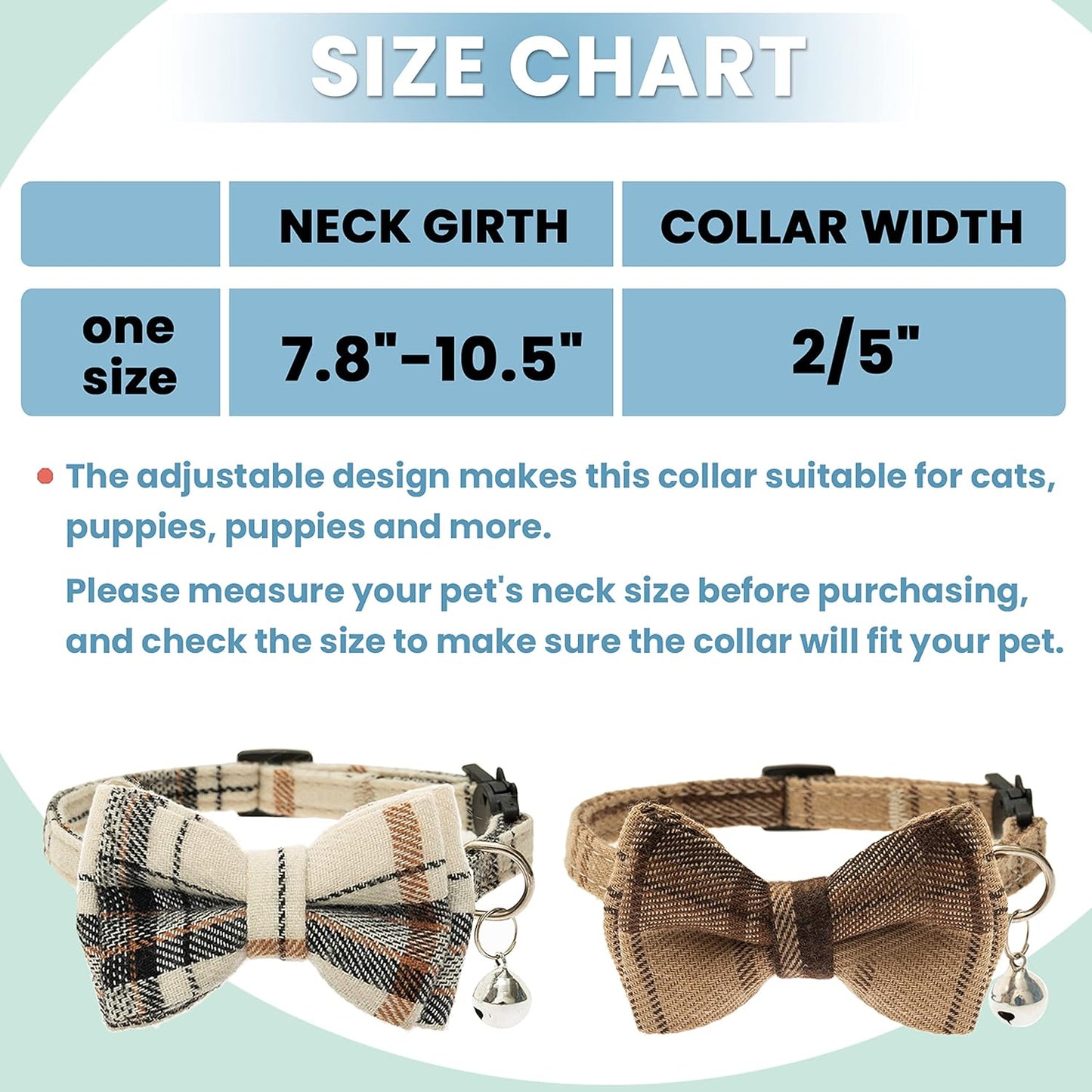 Breakaway Cat Collars - Bow Tie Cute Cat Collar with Bells for Girl Boy Cats, Puppy - Plaid Soft Adjustable Pet Collars Cat Accessories