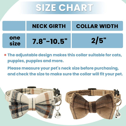 Breakaway Cat Collars - Bow Tie Cute Cat Collar with Bells for Girl Boy Cats, Puppy - Plaid Soft Adjustable Pet Collars Cat Accessories