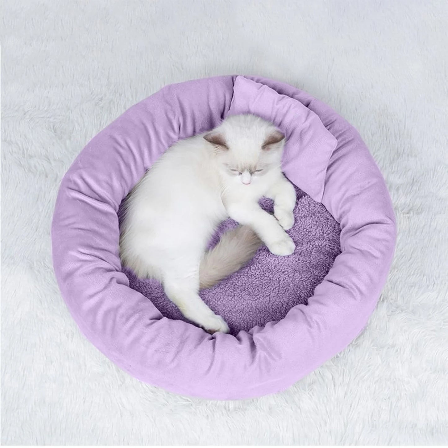 Calming Cat Beds with Pillow for Small Medium Dogs and Cats, round Dog Puppy Cuddler Cozy Bed, Washable Fluffy Plush Pet Bed Thickened Dog Kennel Mat for Puppy Sleeping, S 40CM