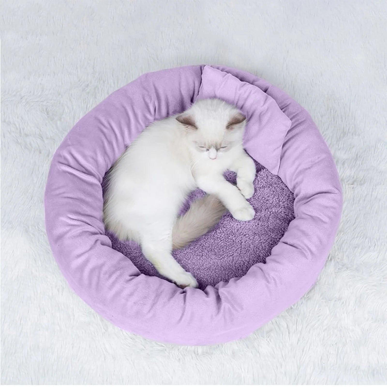 Calming Cat Beds with Pillow for Small Medium Dogs and Cats, round Dog Puppy Cuddler Cozy Bed, Washable Fluffy Plush Pet Bed Thickened Dog Kennel Mat for Puppy Sleeping, S 40CM