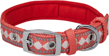 Reflective Jacquard Dog Collar with Neoprene Padding & Metal Buckle | Soft & Adjustable Safety Collar - Olive, Neck 13-16.5", for Medium Breed