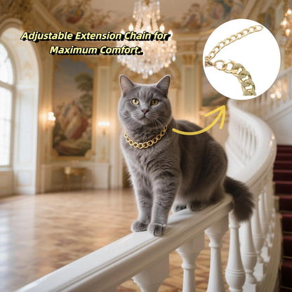 Gold Cat Chain Collar,Adjustable Cuban Link Necklace for Cats, Lightweight & Durable Metal Pet Jewelry, Stylish Decorative Accessory (Gold, S)