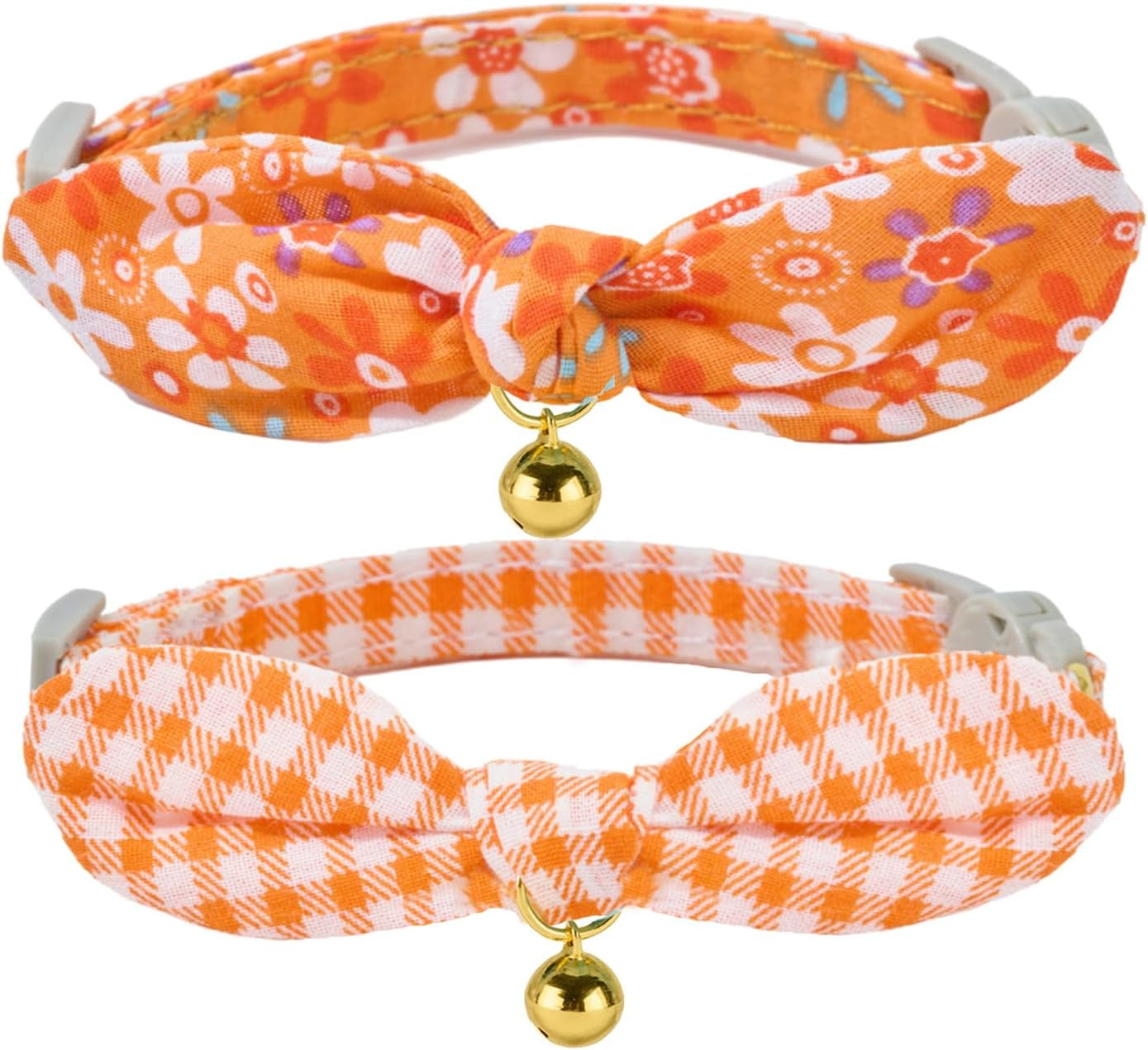 Cotton Bowtie Cat Collar with Bell 2 Pack Adjustable Breakaway Kitten Collars with Removeable Bow Pink Girl Cat Collars