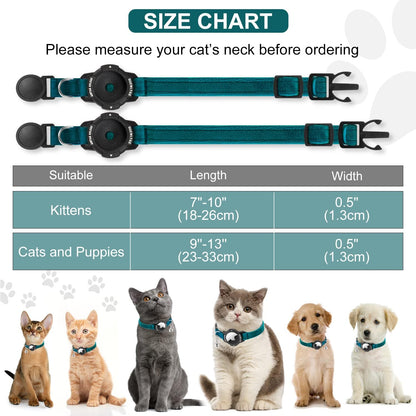 Luminous Airtag Cat Collar Breakaway,  GPS Cat Collar with Apple Air Tag Holder, Cat Tracker Collars with Safety Elastic Band for Girl Boy Cats, Kittens and Puppies (Blue, 9-13 Inch)