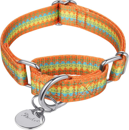 Martingale Dog Collar No Pull Pet Collar Heavy Duty Dog Martingale Collars Silky with Unique Geometric Pattern for Medium and Large Dogs (Large, Turquoise)