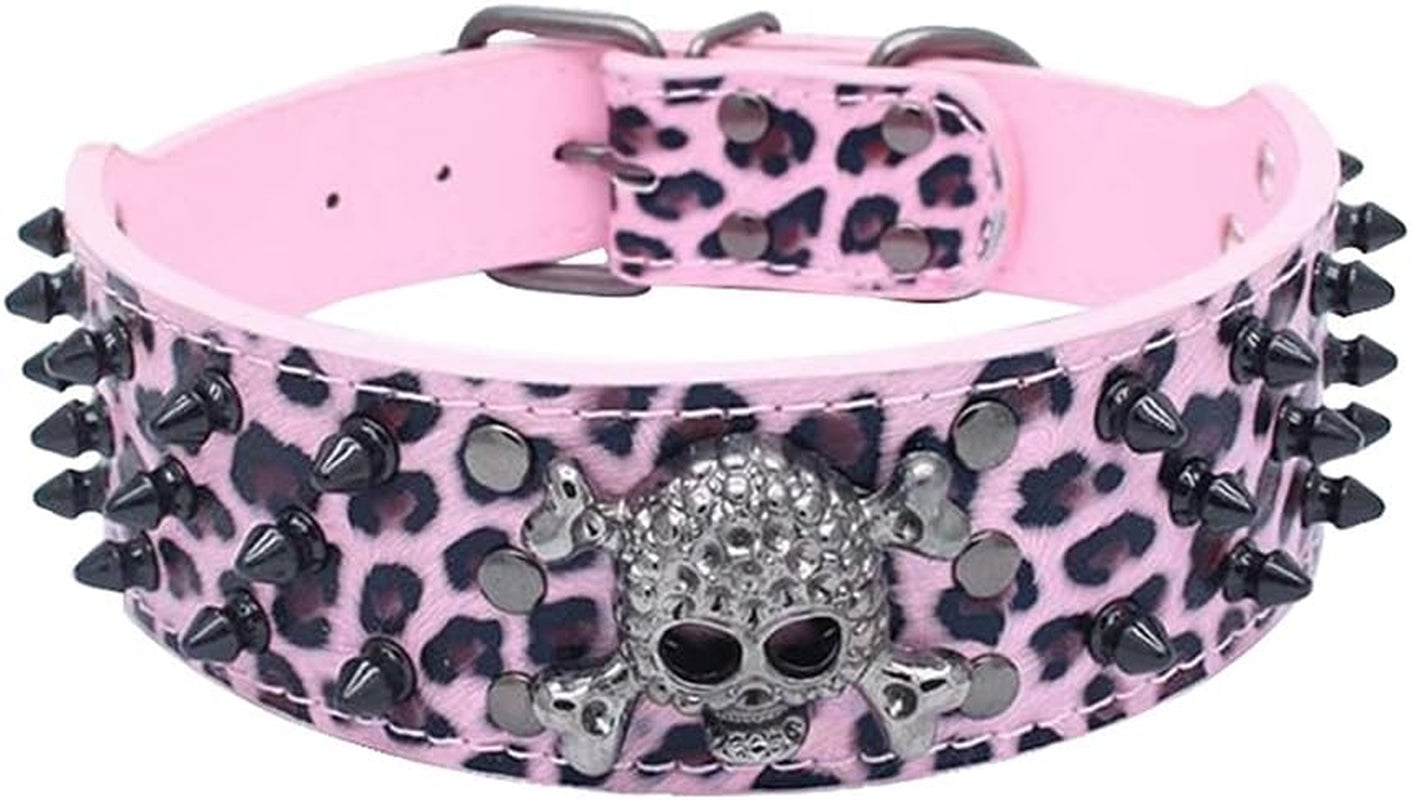 Spiked Studded Dog Collar, PU Leather Dog Collar, Adjustable Pet Collars for Medium or Large Breed Pet (L, Gold Brown2)