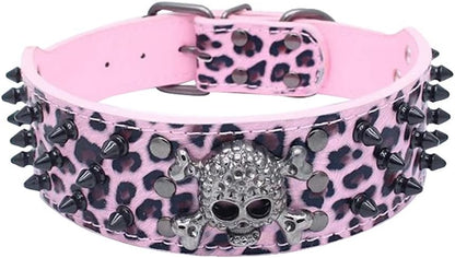 Spiked Studded Dog Collar, PU Leather Dog Collar, Adjustable Pet Collars for Medium or Large Breed Pet (L, Gold Brown2)