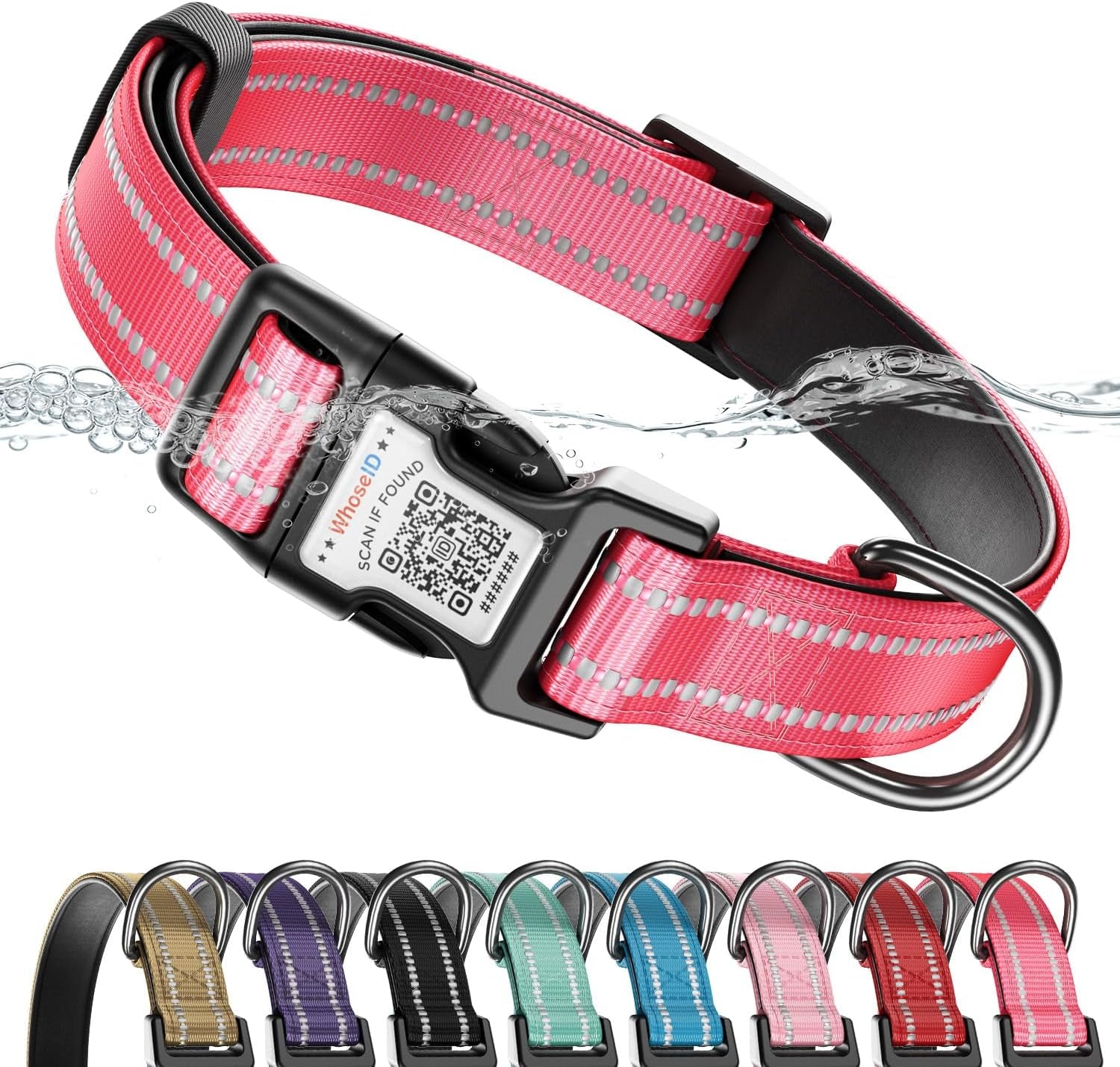 Cute Adjustable Dog Collar with QR Code Buckle - Metal Clip & Cotton Webbing Comfort Fit for Mediun Pets
