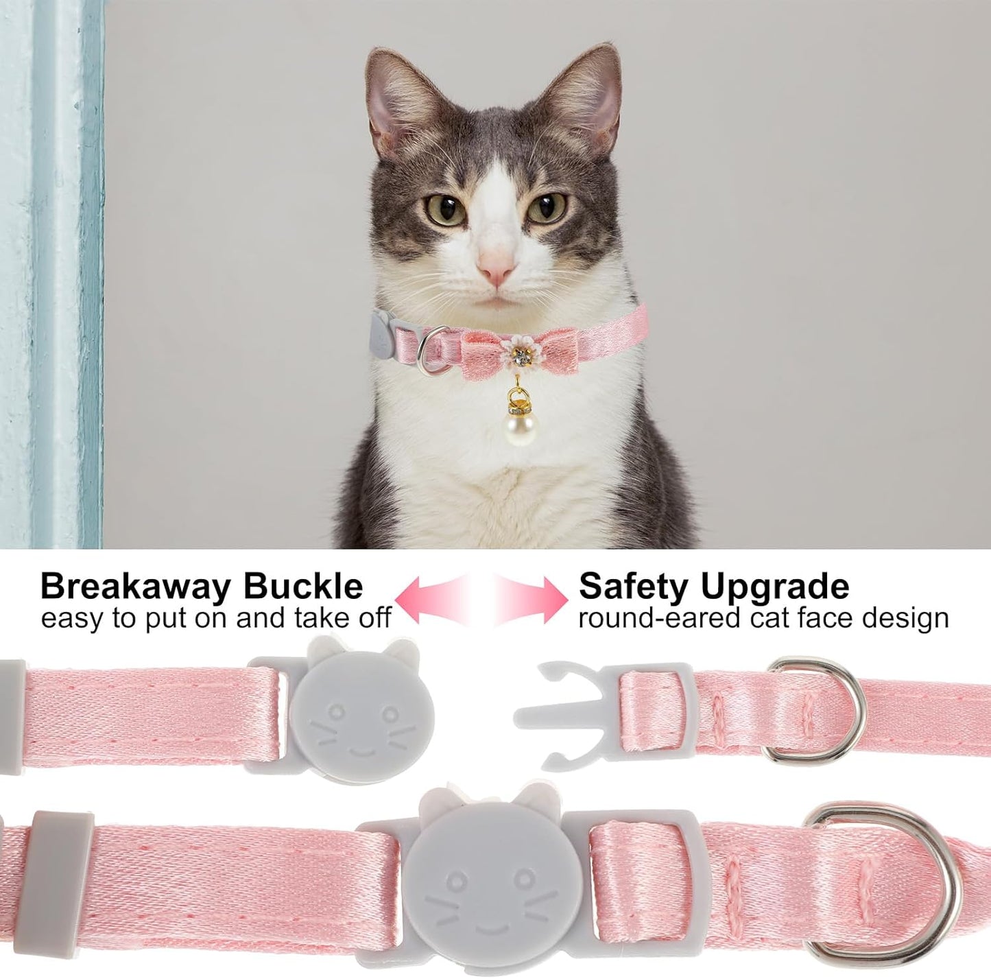 Cat Collar Breakaway, Cat Collar with Pearl Pendant Quick Release Safe Buckle Pink Bowtie Adjustable Baby Kitten Collars Cute Cat Collar for Girl Cat (Style2)