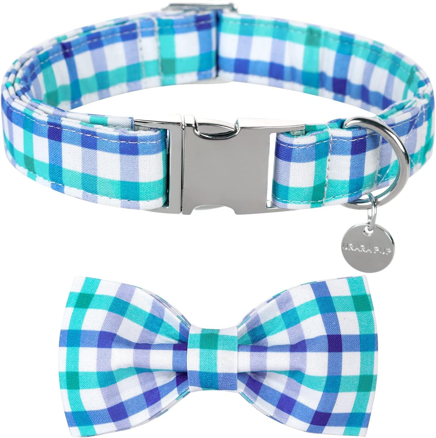 Patriotic Dog Collar with Bow Tie - 4th of July Comfortable Cotton American Flag Design for Large Dogs, Stylish Metal Buckle