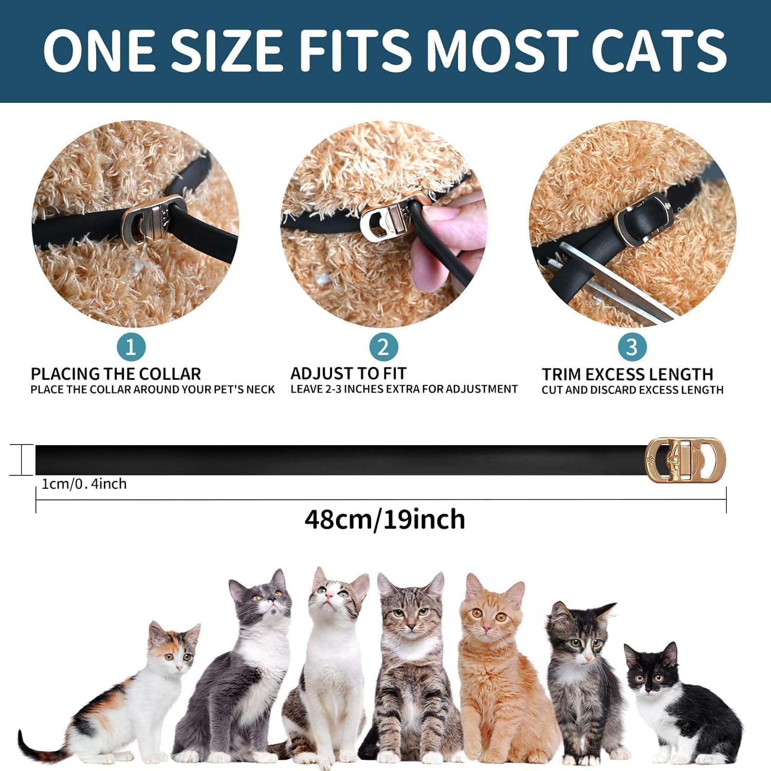 Flea and Tick Collar for Cats - 4 Pack, 32 Month Protection Treatment, Waterproof, Natural Prevention, Adjustable for Cats & Kittens (Black Grey)