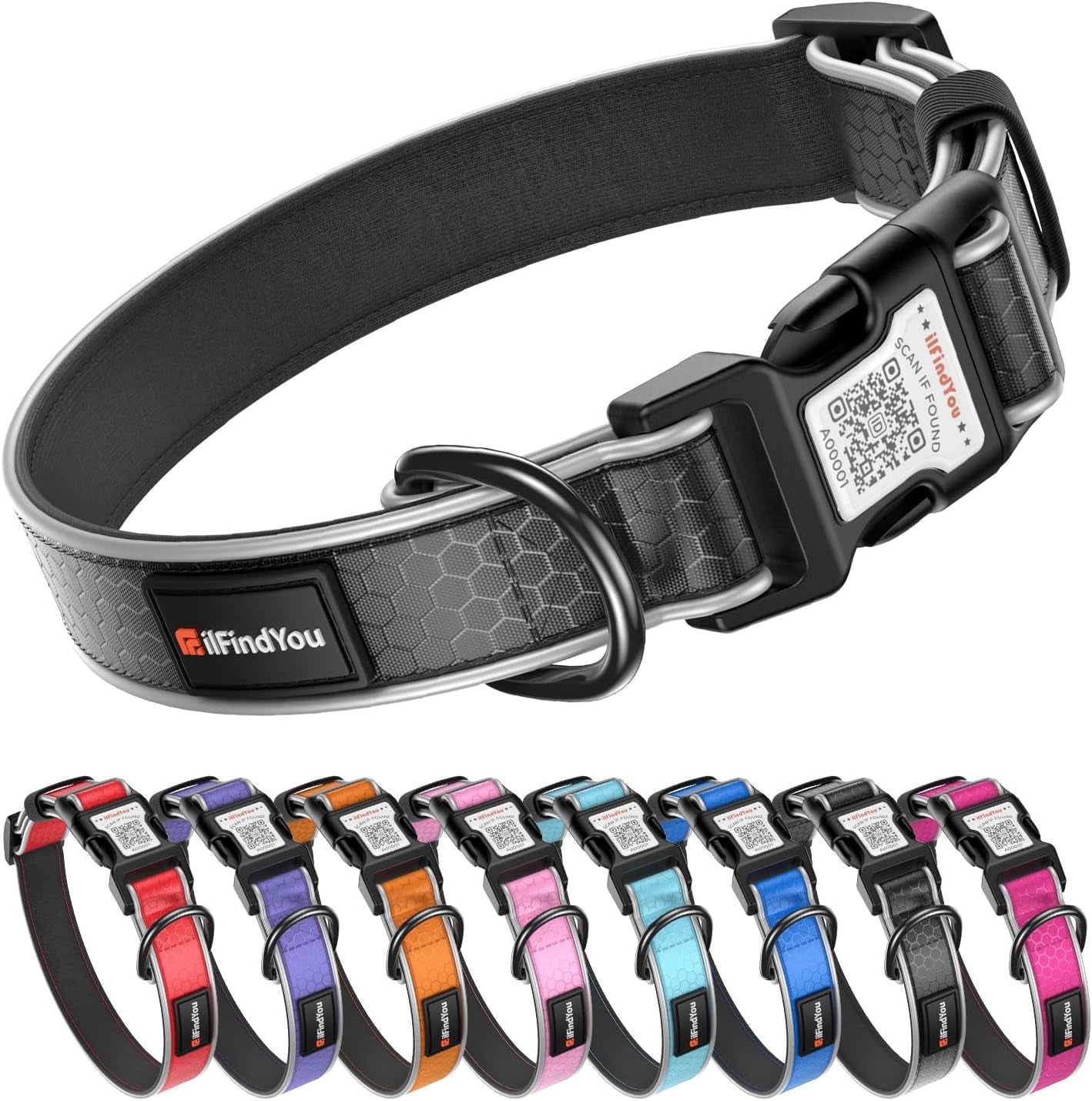 Reflective Dog Collar with QR Code Tag, Personalized Dog Collar, Safety Night Visibility, Anti-Loss Function (Blue, Medium)