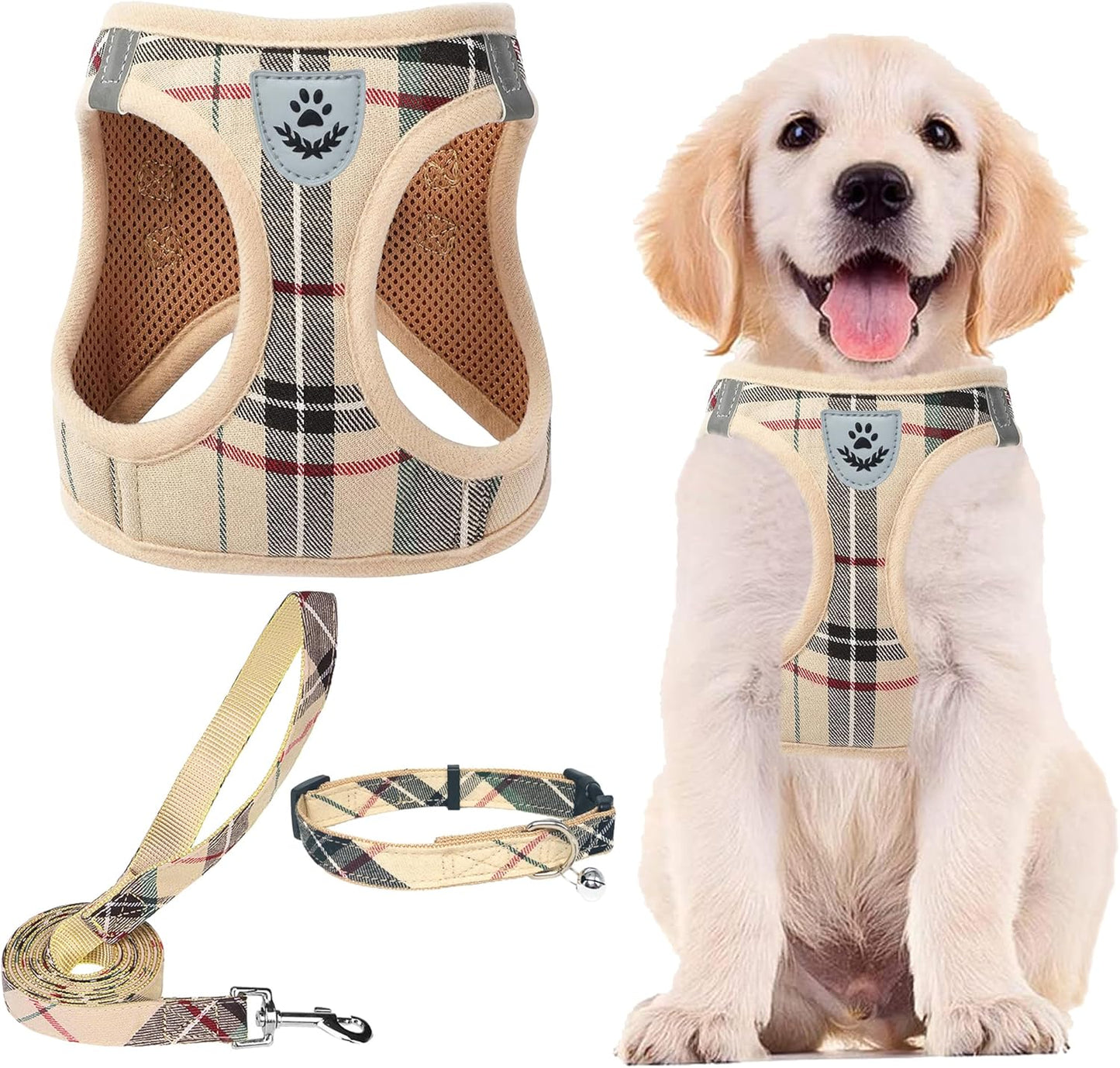 Adjustable Pet Harness Collar &Leash Set Step in for Small Dogs Puppy &Cats Outdoor Training &Running, Soft Mesh Padded Reflective Vest Harness,M: Chest Girth: 16-18In Collar: 11.8-15.7In