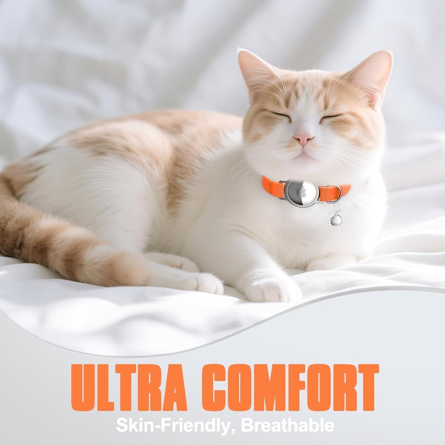 Airtag Cat Collar, Ultra Elastic Cat Tracker Collar, Airtag Holder Compatible with Apple Air Tag, [Lightweight & Scratch Resistant] Adjustable Stepless GPS Pet Collar for Cats Kittens, Orange