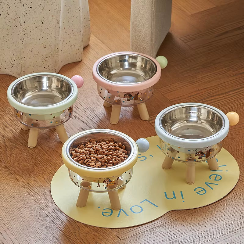 Cute Pet Stainless Steel High-Legged Cat Food Bowl, Dachshund Pattern Design, Detachable, Easy to Clean, Dual-Use Pet Bowl