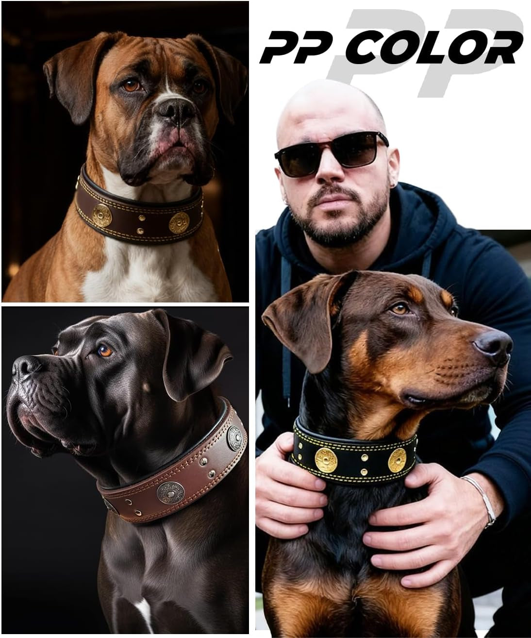 Leather Dog Collar, 2 Inches Wide Heavy Duty Genuine Leather Collars, Handmade, Soft, and Luxury, Eye-Catching Best Choice for Large and Medium Breed Dogs, Orange 18.5-22.5 In