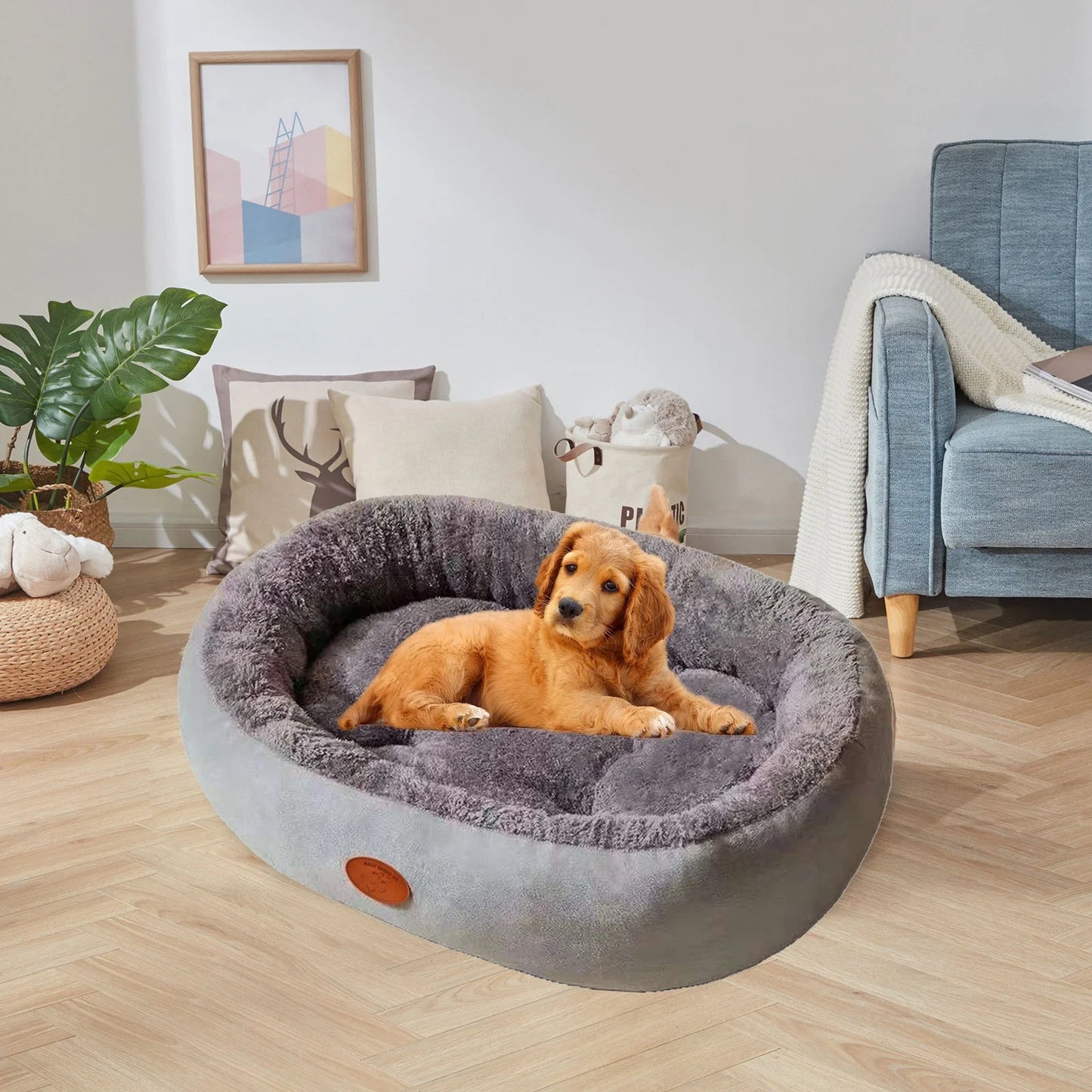 Oval Pet Bed Orthopedic Bed Fleece Warmth Pet Pad for Cat & Small Dog