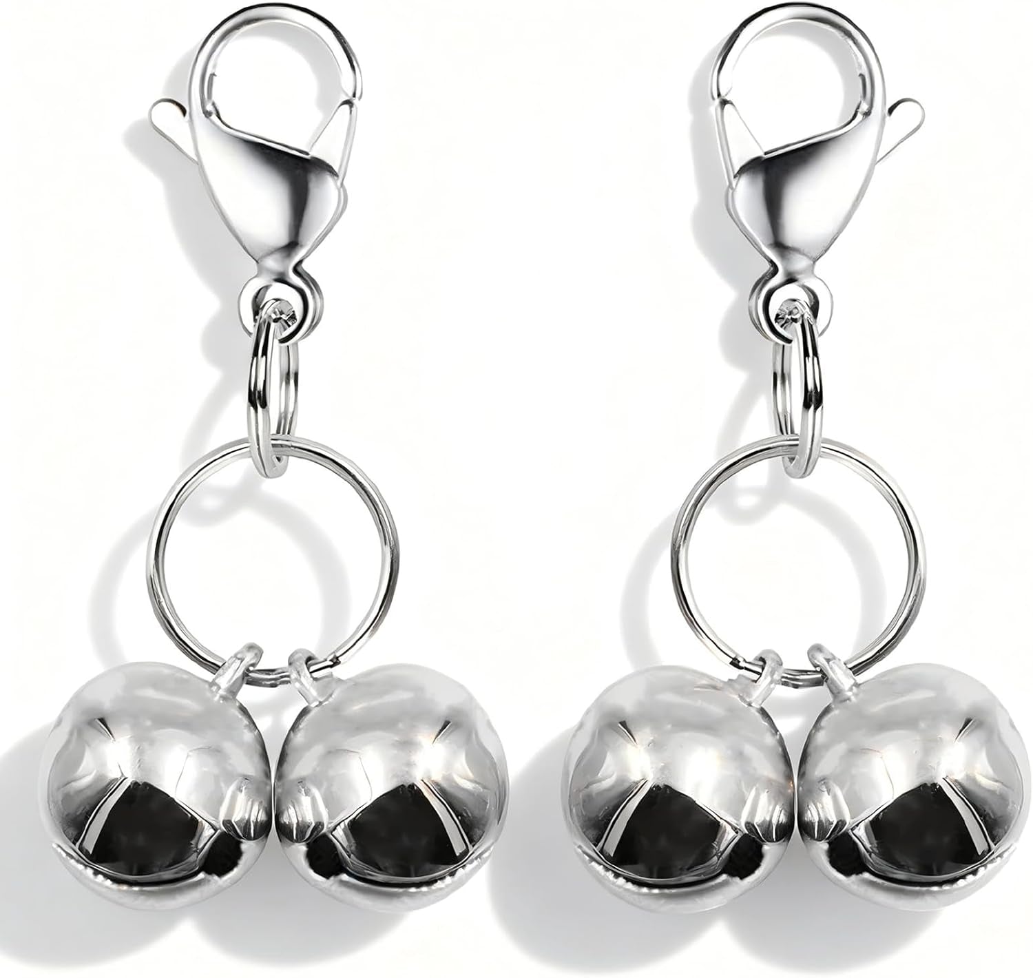 4 Sets Cat Bell for Dog Collar Charm Trainingpet Pendant Accessories with 2 Pack Stainless Steel Dog Tag Clips(2 Medium Silver)