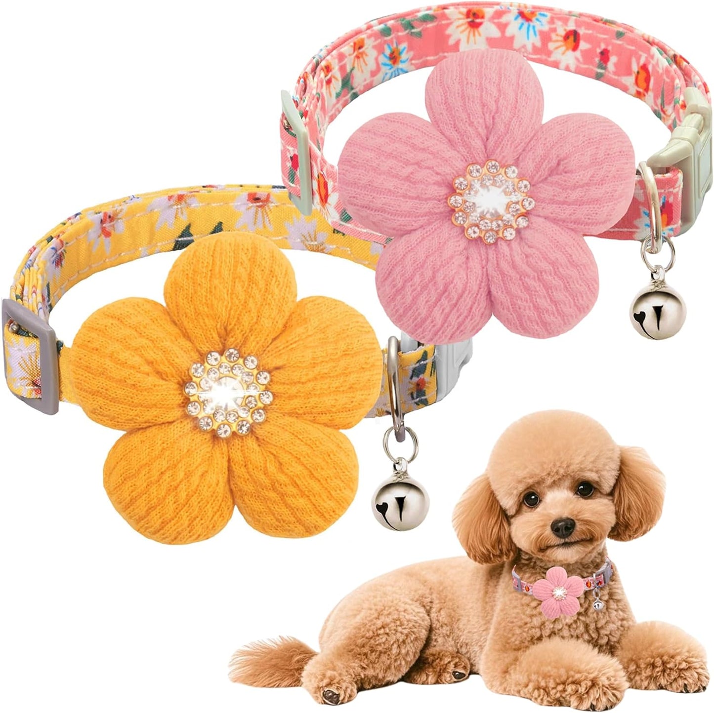 Small Dog Collar with Flower, Puppy Collar for Girl Dog Collars for Small Dogs Cute Dog Collar with Bell, Adjustable Length