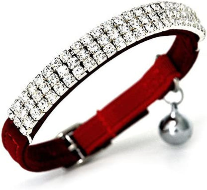 Soft Velvet Safe Cat Adjustable Collar Bling Diamante with Bells,11 Inch for Small Dogs and Cats (Black)