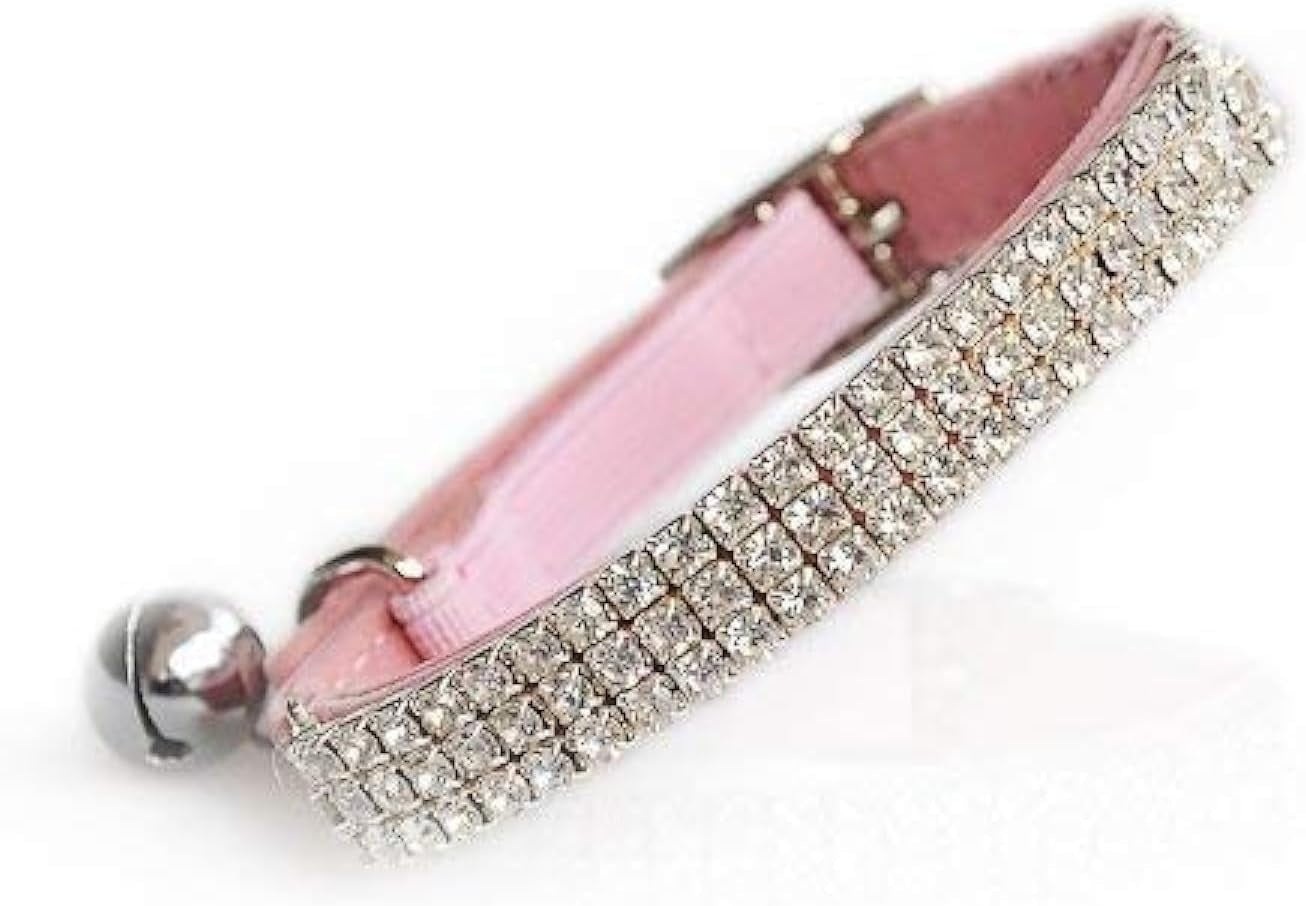 Soft Velvet Safe Cat Adjustable Collar Bling Diamante with Bells,11 Inch for Small Dogs and Cats (Black)