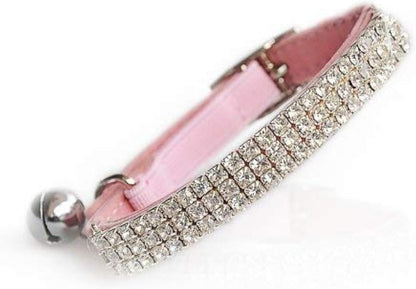 Soft Velvet Safe Cat Adjustable Collar Bling Diamante with Bells,11 Inch for Small Dogs and Cats (Black)