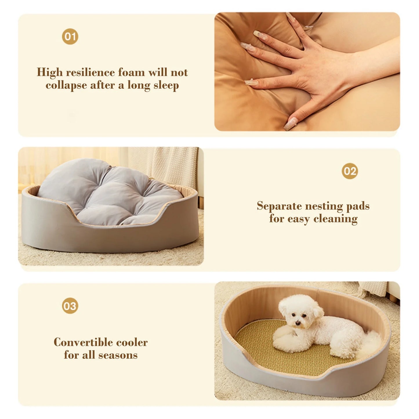 Pet Summer Chair Bed, Household Dog Bed, Cool Pet Bed Nests with Cotton Mat, Washable and Comforts Dog Bed, Calming Pet Mat with Non-Slip Bottom, Large Oval Shape Soft Pet Kennel