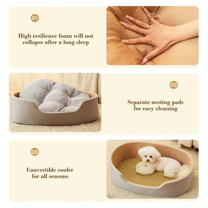 Pet Summer Chair Bed, Household Dog Bed, Cool Pet Bed Nests with Cotton Mat, Washable and Comforts Dog Bed, Calming Pet Mat with Non-Slip Bottom, Large Oval Shape Soft Pet Kennel