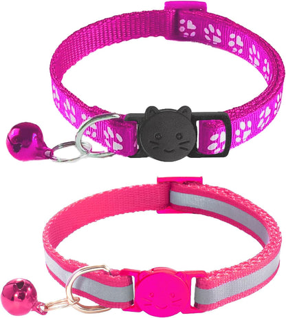 2 Pack Breakaway Cat Collars with Bells, Reflective Design and Claw Print Design, Safety Buckle Kitten Collars Adjustable from 7.5 to 12.5 Inches (Sky Blue)